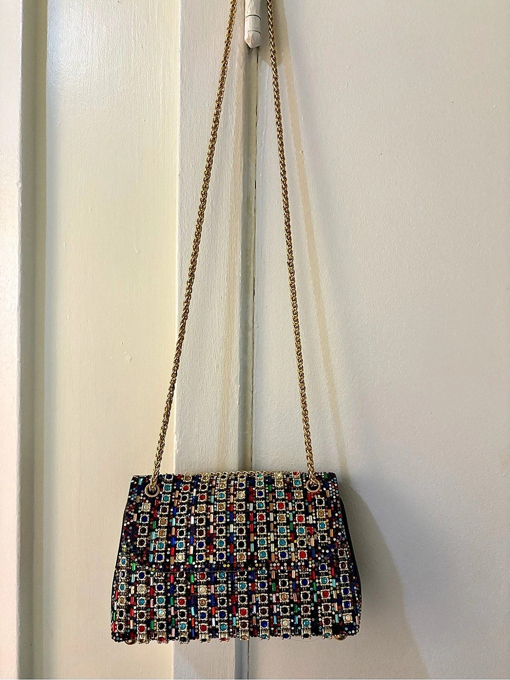 Beaded Chain Shoulder Bag in Black & Multicolor Like New